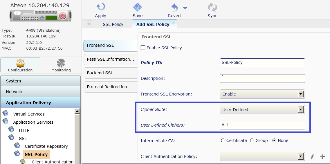 Configuring an SSL Policy to use the “All” cipher suite without the ...
